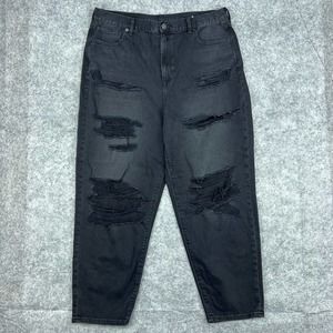 American Eagle Jeans Womens 16 Relaxed Mom Jean Black Distressed Denim Pants